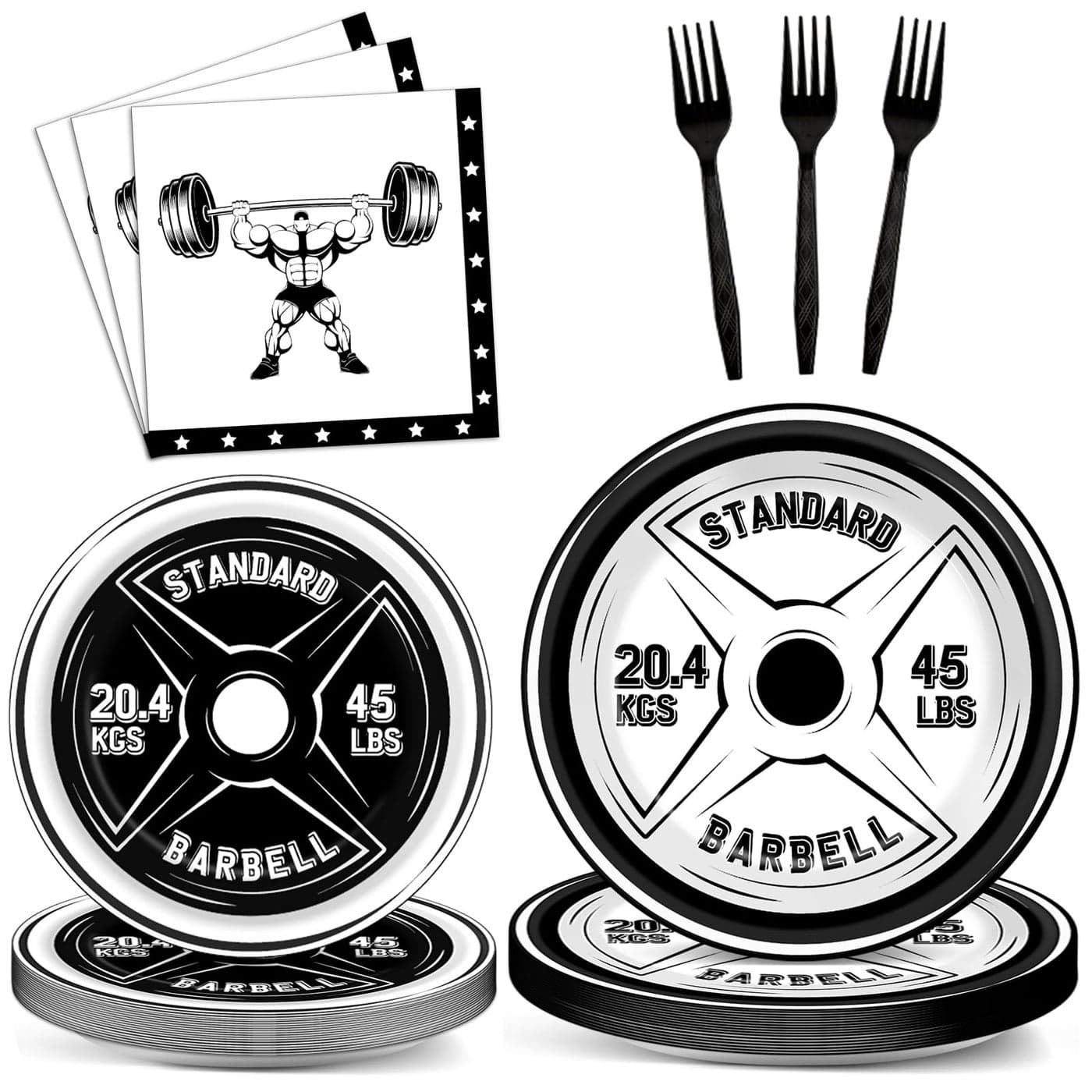 96 Pcs Gym Birthday Party Supplies Bodybuilder Theme Paper Plates Weightlifting Party Plates and Napkins Forks Barbell Birthday Party Decorations for Gym Lovers and Weight Lifters Serves 24