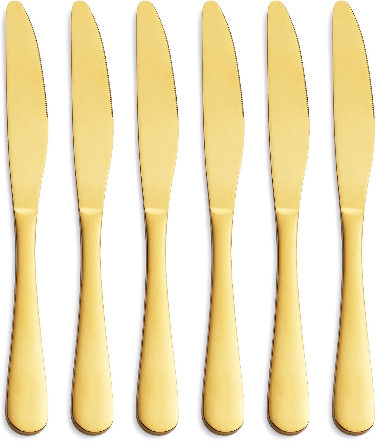 GoGeiLi Matte Gold Dinner Knife Set 94inch Stainless Steel Satin Finish Gold Dinner Table Knife Set of 6 Dishwasher Safe