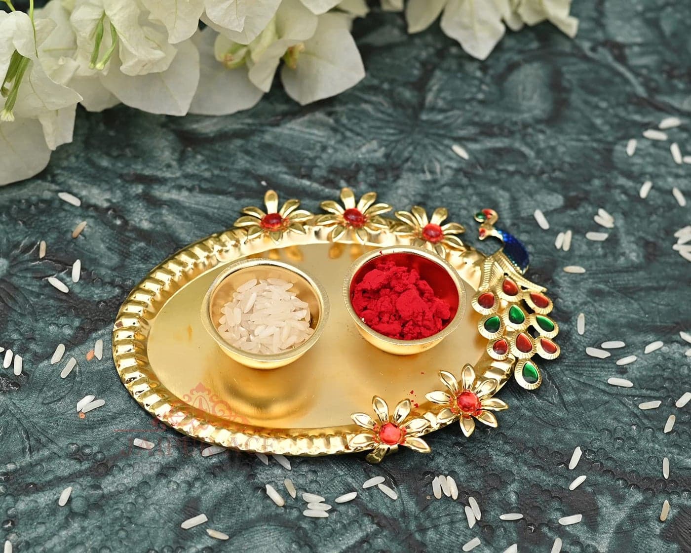 JAIPUR ACE Golden Metal Kumkum Holder/Kumkum Box for Gifting,Pooja, Thali, Mandir, Home, Temple, Gifting Golden Kumkum (Peacock Roli Kumkum)