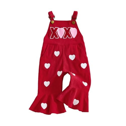 Rtnnsbbfcm Toddler Baby Girl Valentines Outfit Love Heart Overalls Kids Bell Bottoms Little Girls Spring Clothing (Heart, 4-5 Years)