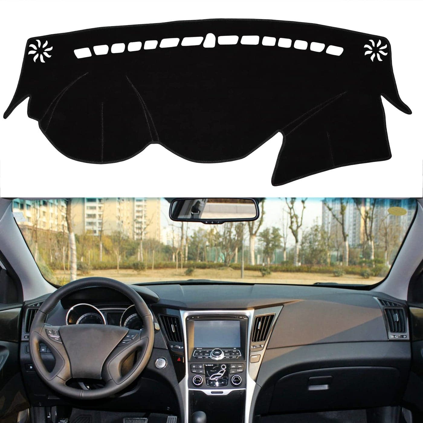 SENSHINE for Hyundai Sonata 2011 2012 2013 2014 Dashboard Cover Center Console Cover Dash Mat Carpet Protector Sunshield Cover Custom Fit Black Trim