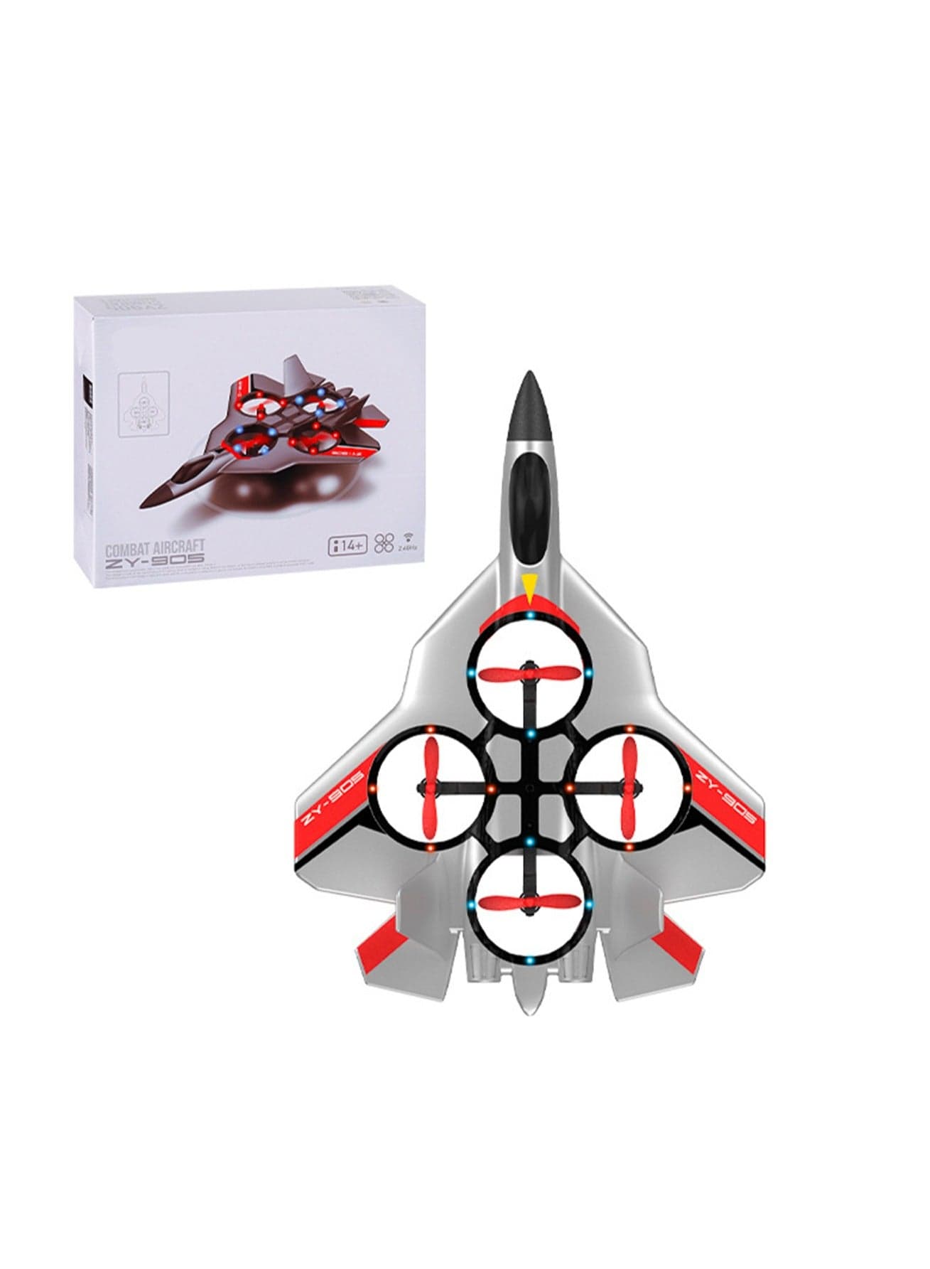 Remote Control Aircraft Children's Fall-Resistant Toy Aircraft SU57 Fixed Altitude Quadcopter Fighter Drone (Silver)