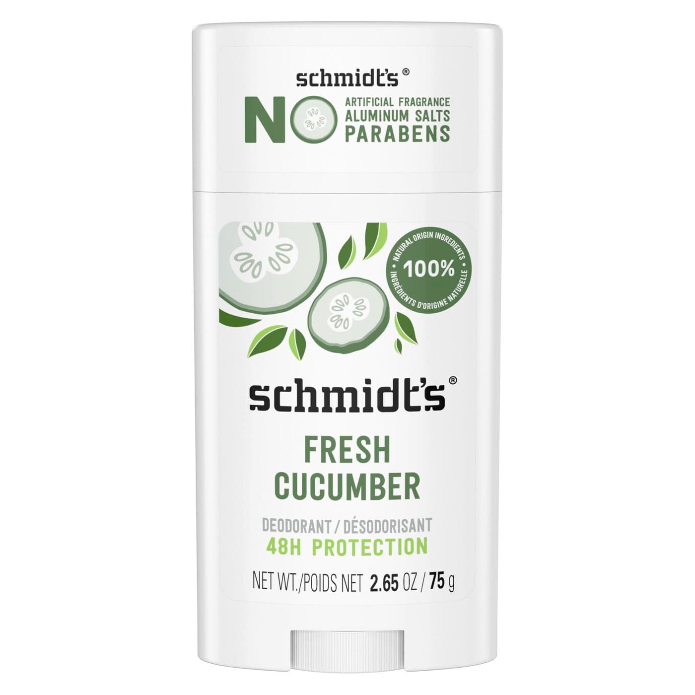 Schmidts AluminumFree Vegan Deodorant Fresh Cucumber for Women and Men with 24 Hour Odor Protection Natural Ingredients CrueltyFree 265 oz