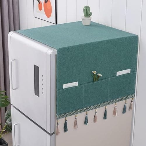 Kienlix Waterproof Refrigerator Dust Cover Multi-Function Fridge Dust Cover with Storage Bag Organizer Kitchen Fridge Accessories (Green 1)