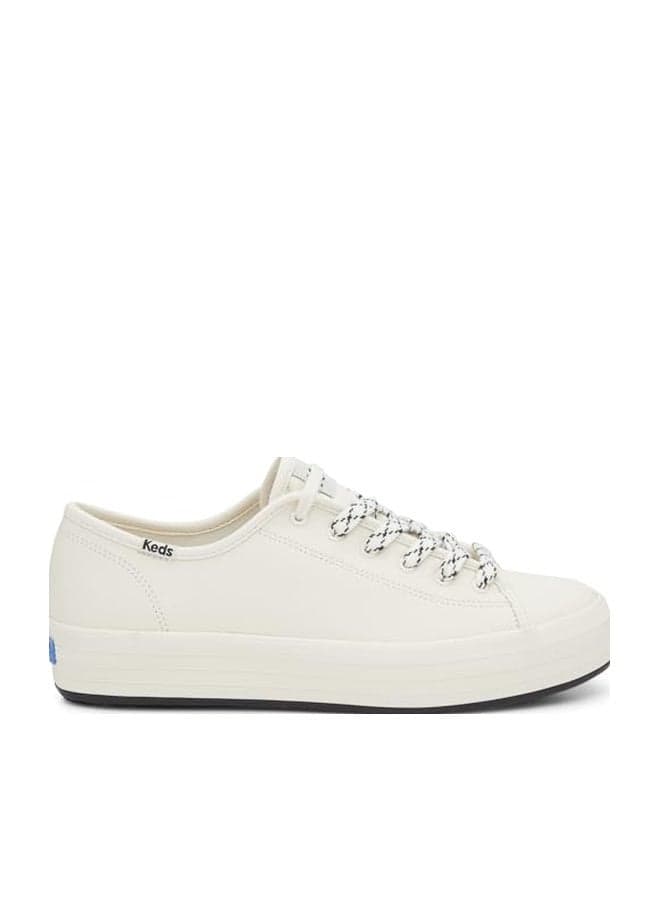 Keds Women's Triple Kick Leather Sneaker, White/Black Bottom Foxing Stripe, 5