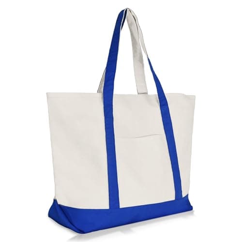 DALIX 22" Large Cotton Canvas Zippered Shopping Tote Grocery Bag in Royal Blue