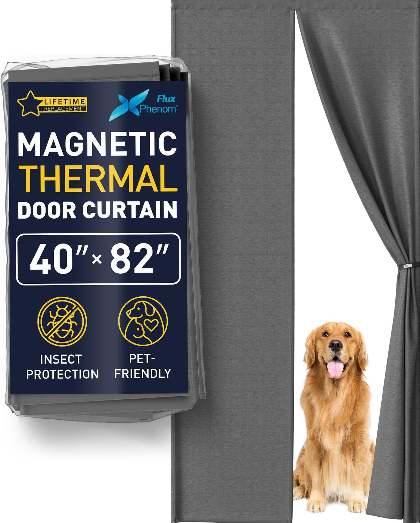 Flux Phenom Thermal Insulated Door Cover Easy Install Temperature Protection Barrier Keeps Warm Air in Magnetic Door Curtain for Winter 40x82