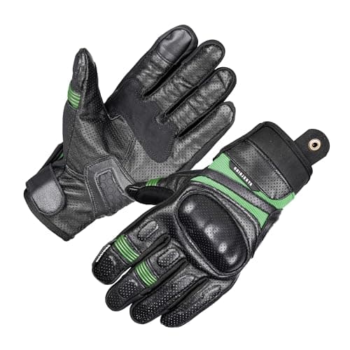 Steelbird Jispa Premium Leather Gloves for Men & Women | Comfortable, Durable, Touchscreen Compatible, Anti-Slip Grip | Motorcycle, Riding, and Outdoor Use (Large, Green)