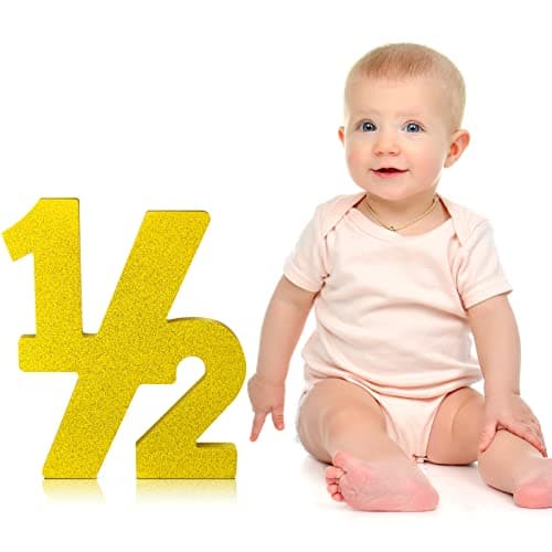 Chunful Half Number Sign Glitter 12 Baby Birthday Party Supplies Half Birthday Decorations Freestanding 6 Month Photo Prop Decorative Wooden Numbers for Table Centerpieces Baby Boy GirlGold