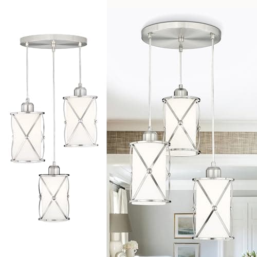 Osimir Brushed Nickel Dining Room Chandelier Light Fixture, 3-Light Pendant Lighting with Frosted Glass, Modern Kitchen Island Cluster Hanging Pendant Lights for Sink, CH9176BNW3