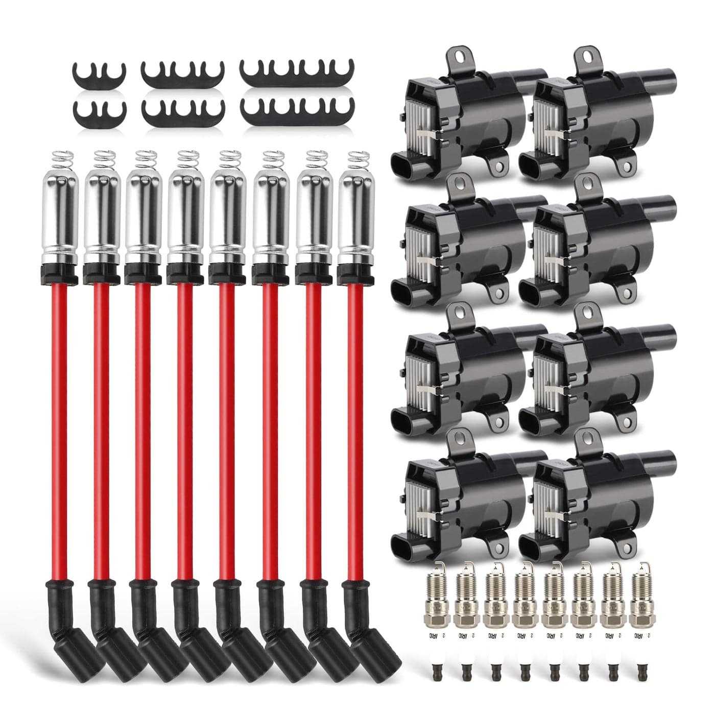 UF262 Ignition Coils Pack Double Iridium Spark Plugs 102MM Spark Plug Wires for Chevy Avalanche Express Tahoe Silverado Suburban 1500 2500 3500GMC Savana Sierra YukonHummer H2 OEM D585