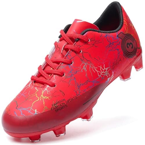 DimaiGlobal Kids Soccer Shoes Boys Girls Soccer Cleats Outdoor Training Athletic Sneakers Professional Spikes Youth Turf Football Shoes Unisex Red