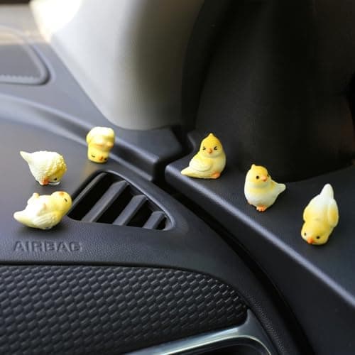 HANFEIDA Cute Bird Figurines Car Dashboard Decor 6PCS Funny Mini Garden Accessories Bird Rear View Mirror Decorations Tiny Resin Animals
