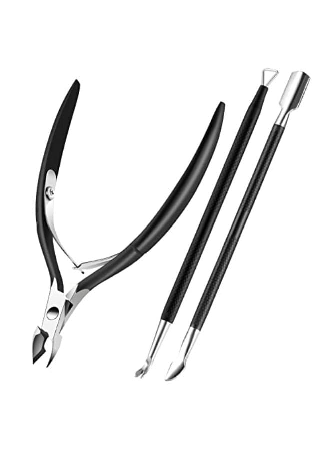 Cuticle Trimmer Cuticle Remover with Cuticle Pusher XUNXMAS Professional Stainless Steel Durable Pedicure Manicure Tools Cutter Nipper Scissor Clipper for Fingernails and Toenails Dead Skin Black