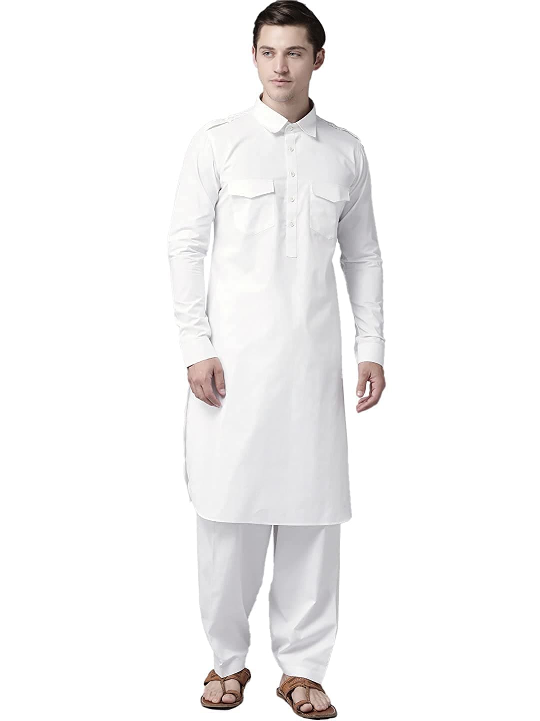 See Designs Men's Solid Cotton Curved Hemline Pathani Kurta with Salwar | SDKT601L