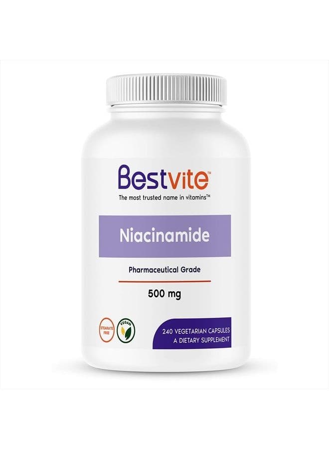 Niacinamide 500mg (240 Vegetarian Capsules) - No Stearates - Vegan - Gluten Free - Non GMO