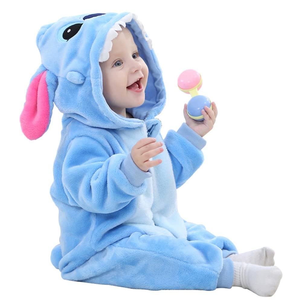 MUST ROSE SPORTS AND HOMEWEAR Unisex Baby Flannel Romper Animal Onesie Costume Hooded Cartoon Outfit Suit Blue 80511M