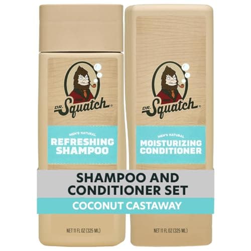 Dr. Squatch Men's Natural Shampoo and Conditioner Set – Sulfate & Paraben Free Natural Shampoo and Conditioner for Men – Scalp Nourishing Formula – Coconut Castaway (11 fl oz, 2-Pack)