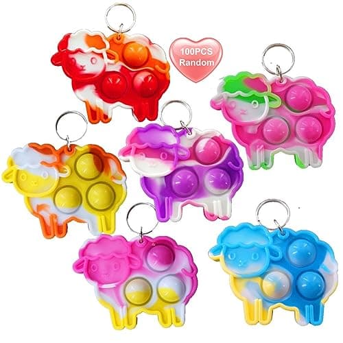 100 Packs Cute Sheep Animal Mini Pop Fidget Toys Autism Special Needs Squeeze Sensory Summer Party Favors Gift for Kids Adults Classroom Student Bubble Prizes