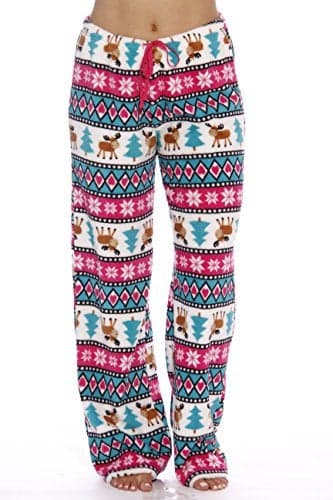 6339-10186-L Just Love Women's Plush Pajama Pants - Petite to Plus Size Pajamas,White - Moose Love,Large