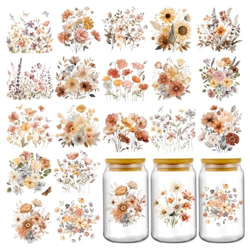 AFRITEE UV DTF Cup Wraps 20 Sheets Flower Butterfly Uvdtf Tumbler Wrap for 16 20 oz Glass Sunflower Rose Sublimation Transfer Sticker Decals for Water Bottle Journal Craft Decoration