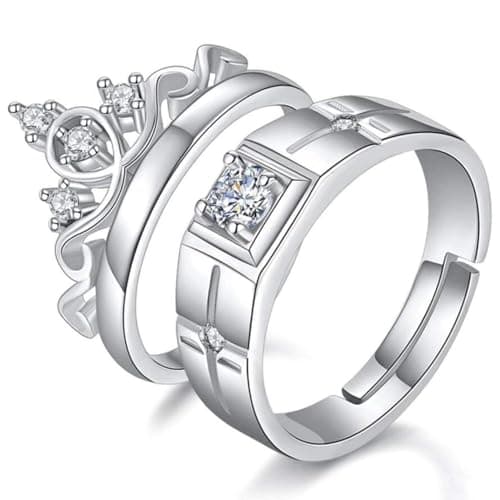 YouBella Jewellery Stylish Latest Gifts Silver Plated Adjustable Heart Love Proposal Couple Rings Set for Men/Women/Girls/Boys (Silver) (YBRG_20292)
