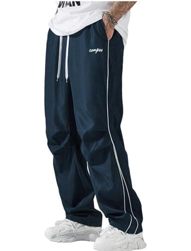ZAFUL Men's Parachute Sweatpants Y2k Baggy Track Pants Drawstring Wide Leg Casual Trousers Streetwear(1-Navy Blue, M)