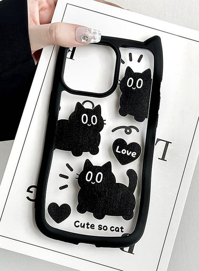 for iPhone 16 Pro Case,Cute 3D Cat's Ears,Raised Camera Lens Protector,Thickened Edge Protection,Lovely Silicone Soft Protective Shockproof Phone Cover,Black Cat