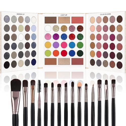 Black Grey Eyeshadow Makeup Palette 15 Brushes Set 86 Colors Matte Glitter Highly Pigmented Long Lasting Eye shadow Blush Contour Highlighter All in One Make Up Kit for Halloween Daily Use