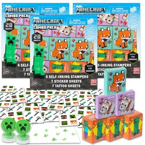 Minecraft Party Favors Bulk Set Bundle with 60 Pieces Minecraft Favor Boxes with Stickers Tattoos and Stampers for Kids Birthday Party Classroom Prize Boxes