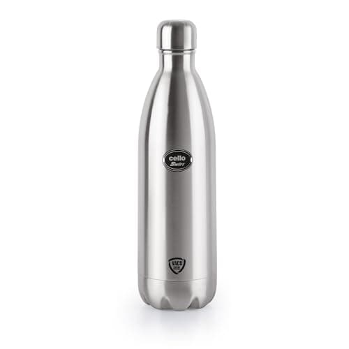 Cello Swift Stainless Steel Vacuum Insulated Flask with Screw Lid | Leak Proof | Double Walled Silver Bottle for Home, Office, Travel (34oz, Silver)