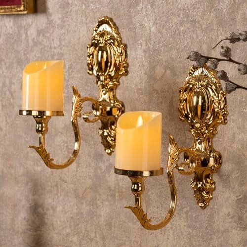 Gold Candle Sconces for Tapered CandlestickPack of 2 Gold Candle Wall Sconce Holder Iron Candelabra