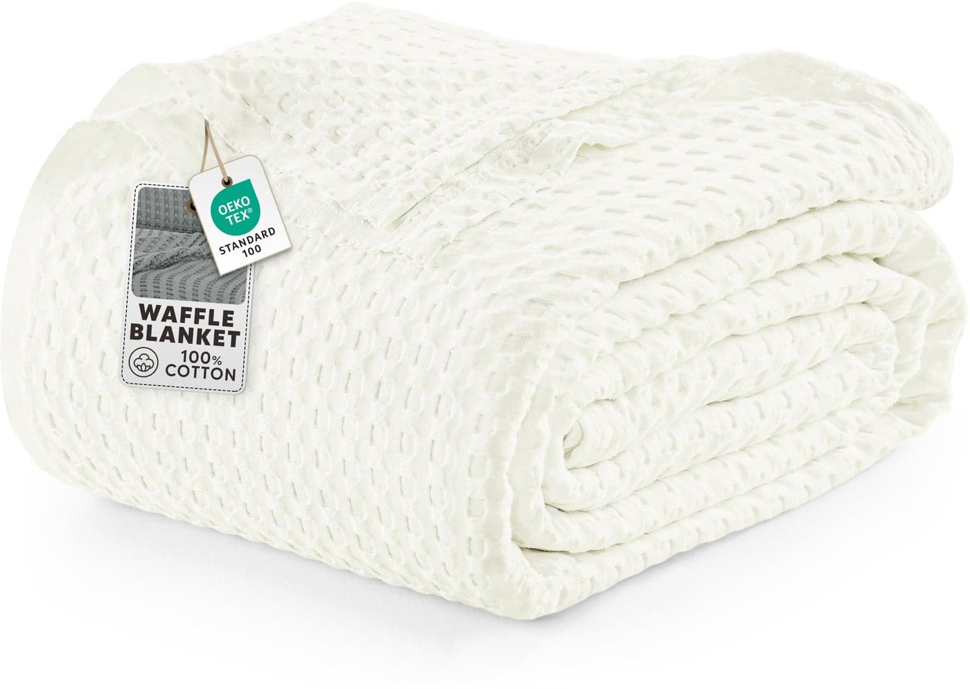 Utopia Bedding 100% Cotton Waffle Weave Blanket King Size for Bed - Lightweight, Breathable Summer Blankets Soft and Cozy, Gifts for Women Home Room Decor (Ivory, 90x108 Inch)