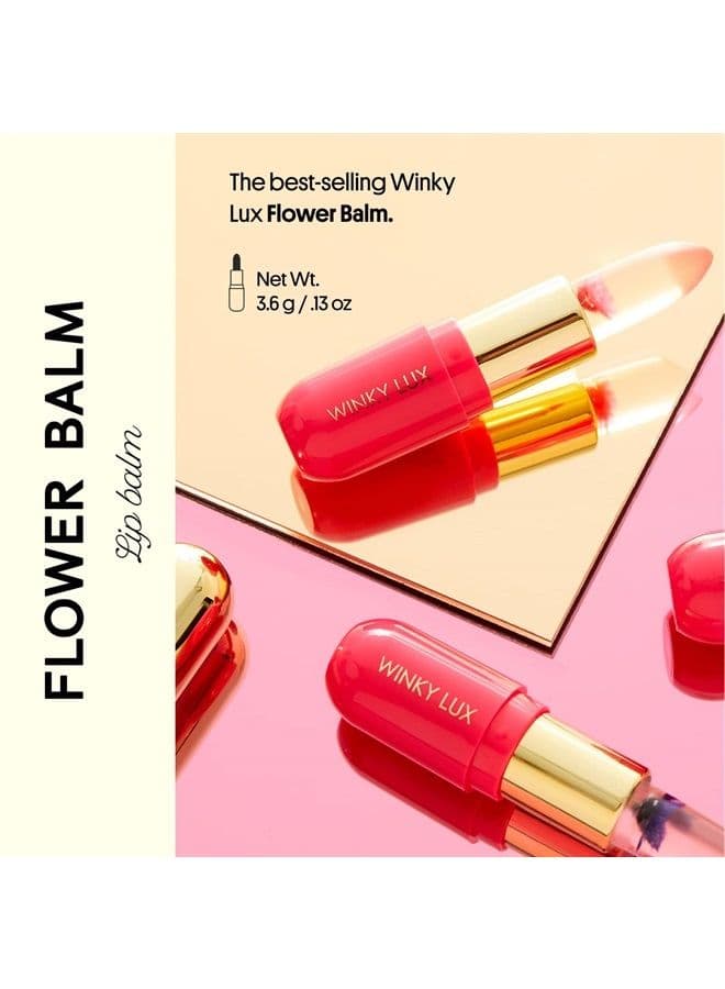 Flower Balm, Vegan Lip Balm and Lip Stain, pH Color Changing Lipstick, Vanilla Scented Pink Lip Tint with Real Chrysanthemum, Natural Lip Balm (Purple Flower)