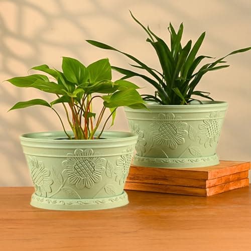 Eha Earth Friendly Nile Planter 9.5 inch Planters for Home Decor| Bamboo Based Pot | Pack of 2 | UV Protected Pot for Plant | Flower Pot for Living Room, for Outdoor and Indoor | Celeste