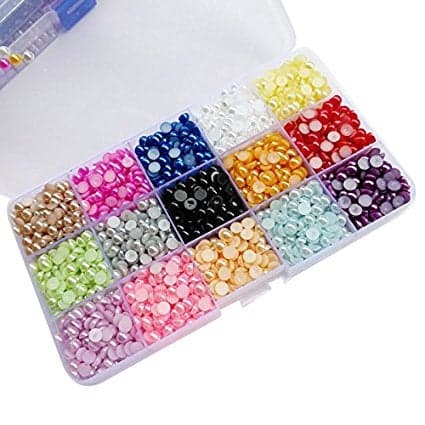 Chenkou Craft 5000pcs Assorted 15 Colors Half Flatback Imitation Pearl Bead 5mm Gem Scrapbook Craft DIY Beads Plastic Box