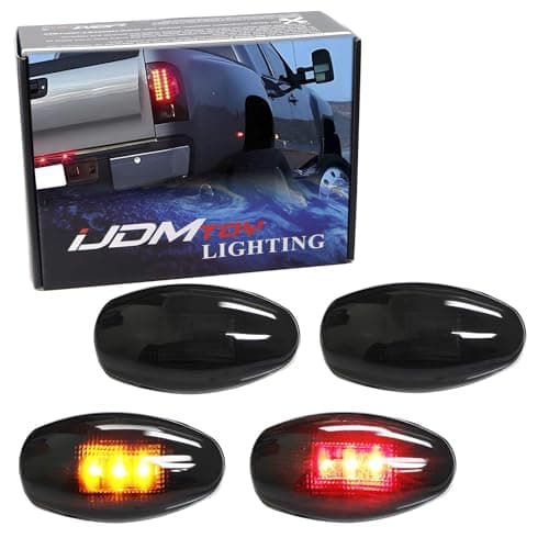 iJDMTOY Smoked Lens Amber/Red LED Rear Bed Side Marker Lights Set Compatible With Chevrolet Silverado GMC Sierra 2500 3500 HD Dually Truck Double Wheel Side Fenders