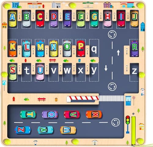 Magnetic Alphabet Maze Letter Puzzle Board NOWRICH Montessori Toys for 2 3 4 5 Year Old Boy Gift Magnet Alphabet Learning Car Parking Maze Toys for Kids 35 Birthday Gifts for Toddler