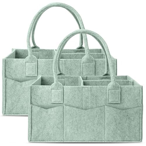 Cute Castle 2 Pack Diaper Caddy Organizer Portable Baby Caddy Organizer with Handle Nursery Storage Bin and Car Organizer for Girls Boys Baby Gift Basket Green