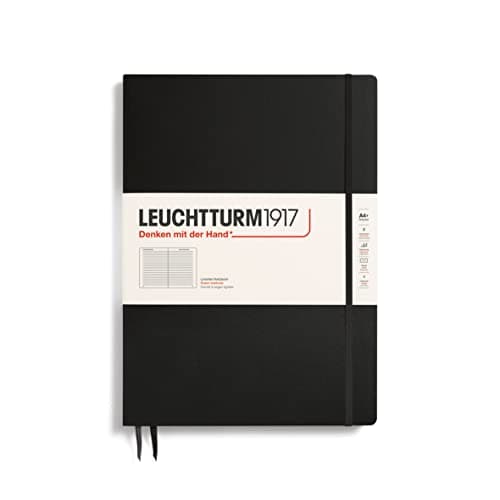 LEUCHTTURM1917 - Notebook Hardcover Master Slim A4+ - 123 Numbered Pages for Writing and Journaling (Black, Ruled)