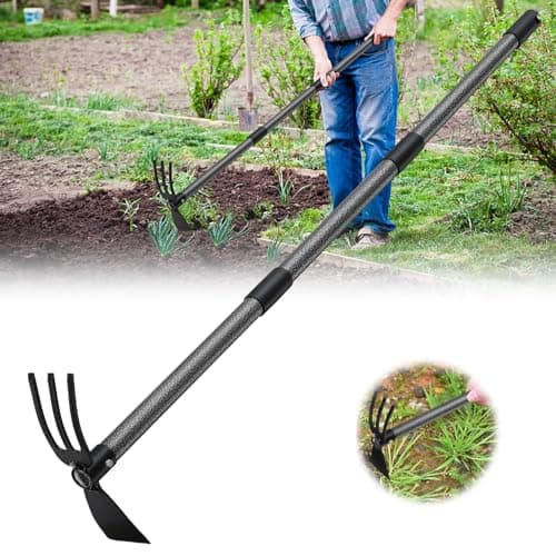 Hoe and Cultivator 45 Long Handle Heavy Duty Garden Hoe Tiller Standing Hoe Garden Tools Durable Cultivator Hoes Hand Rake Fork for Gardening Weeding Planting Loosening Soil