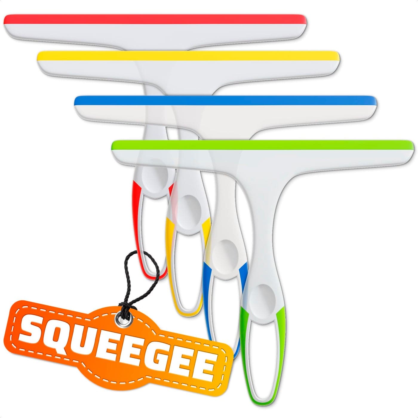 4Pcs 95 Hand Squeegee for Shower Glass Durable Plastic Grip Random Colors Flexible Silicone Blade Easy Hanging Hook Lightweight Ergonomic Shower Squeegee for Glass Doors Windows and Tiles