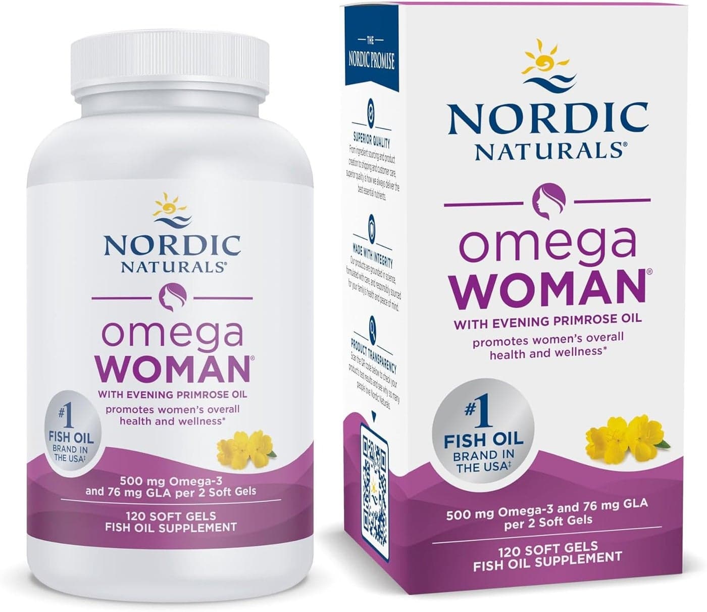 Nordic Naturals Omega Woman Lemon 120 Soft Gels 500 mg Omega3 800 mg Evening Primrose Oil Healthy Skin Optimal Wellness NonGMO 60 Servings