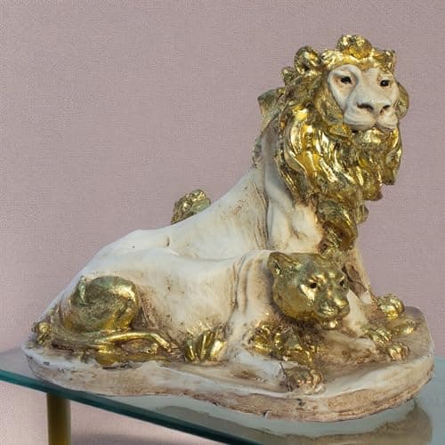KRAFTSKALA Lion and Lioness Resin Staue - 8x6 inch Royal Home Decor Showpiece, Durable Tabletop Statue for Living Room, Office, Entrance, Gifting (Lion Couple)