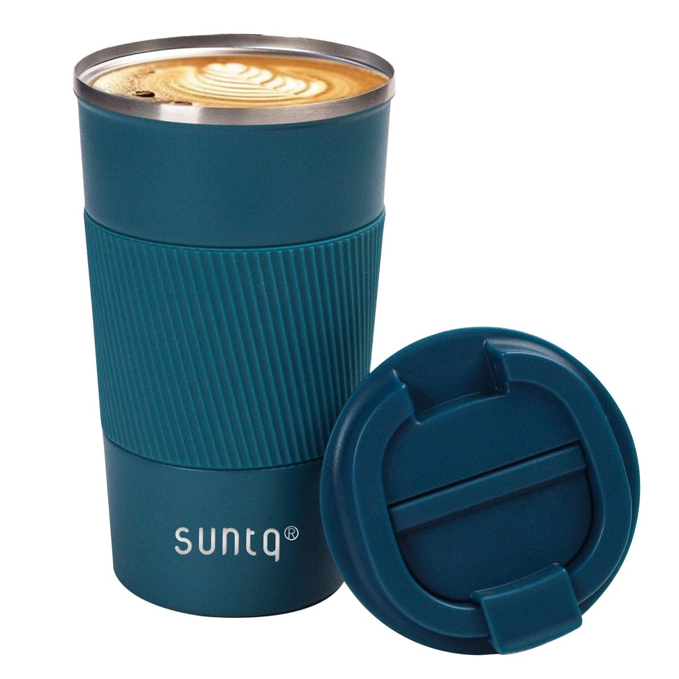 SUNTQ Reusable Coffee Cups Travel 510ml Coffee Travel Mug with Leakproof Lid Thermal Mug Insulated Cup Stainless Steel Travel Cup with Rubber Grip for Hot and Cold Drinks Blue
