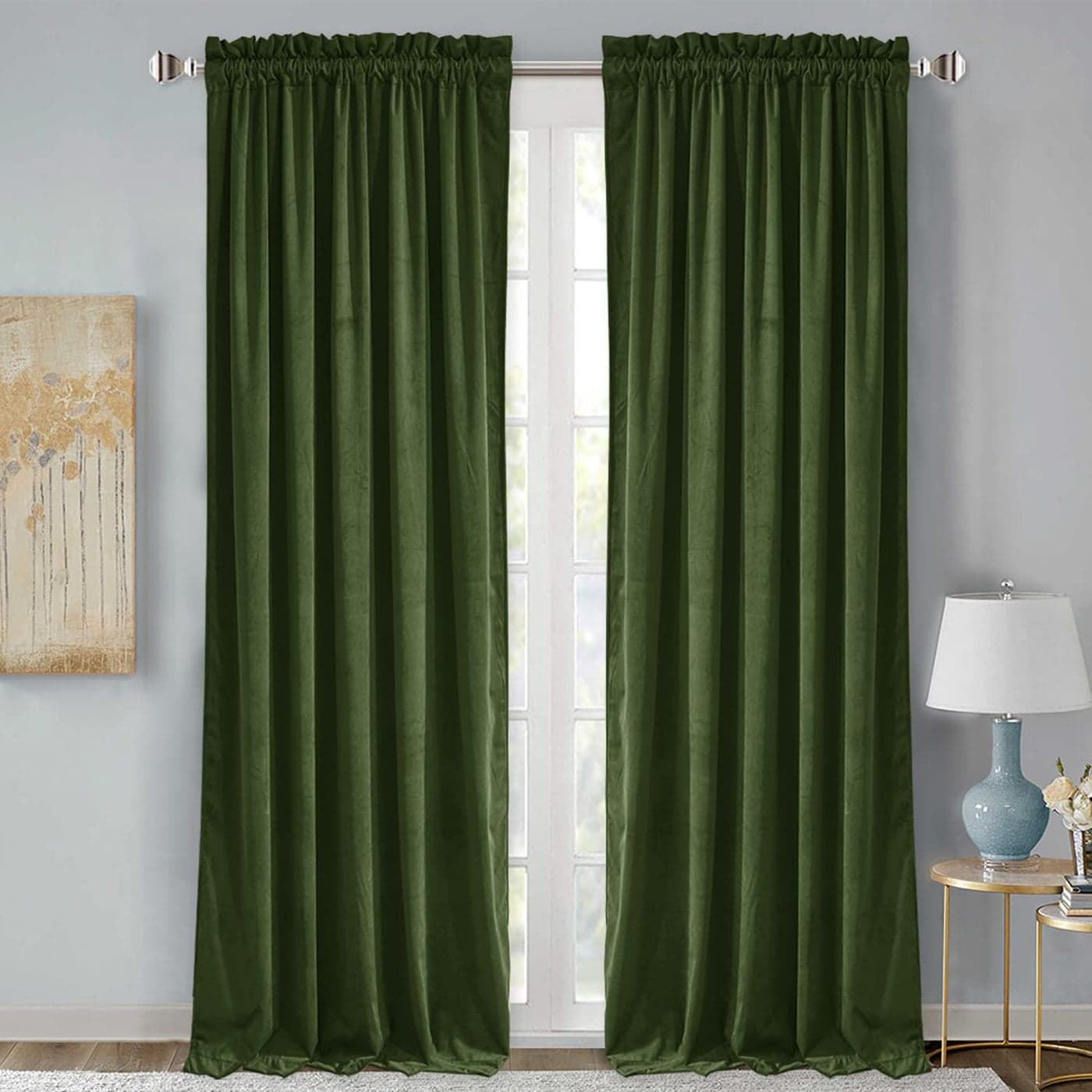 StangH Christmas Velvet Curtains Moss Green Heavy Thermal Insulated Drapes Privacy Bedroom Curtains Room Darkening Panels for Living Room Sliding Glass Door W52 x L84 2 Panels