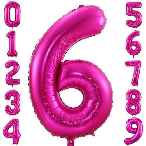 6 Balloon Number Hot Pink 6 Birthday Balloon 40 inch Foil Mylar Large 6 Balloon Numbers for Birthday Party Anniversary Festival