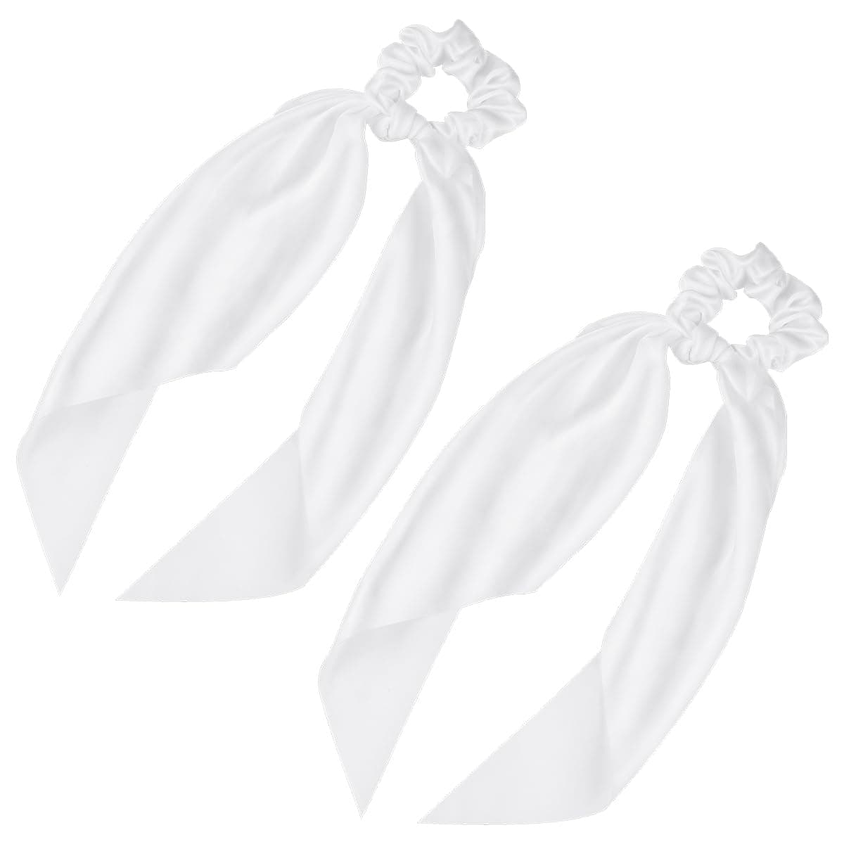 2 Pcs Knotted Bow Satin Hair Scrunchie Hair Scarf with Tail Hair Scrunchies Elastic Hair Scarf Ponytail Holder for Women and Girls White