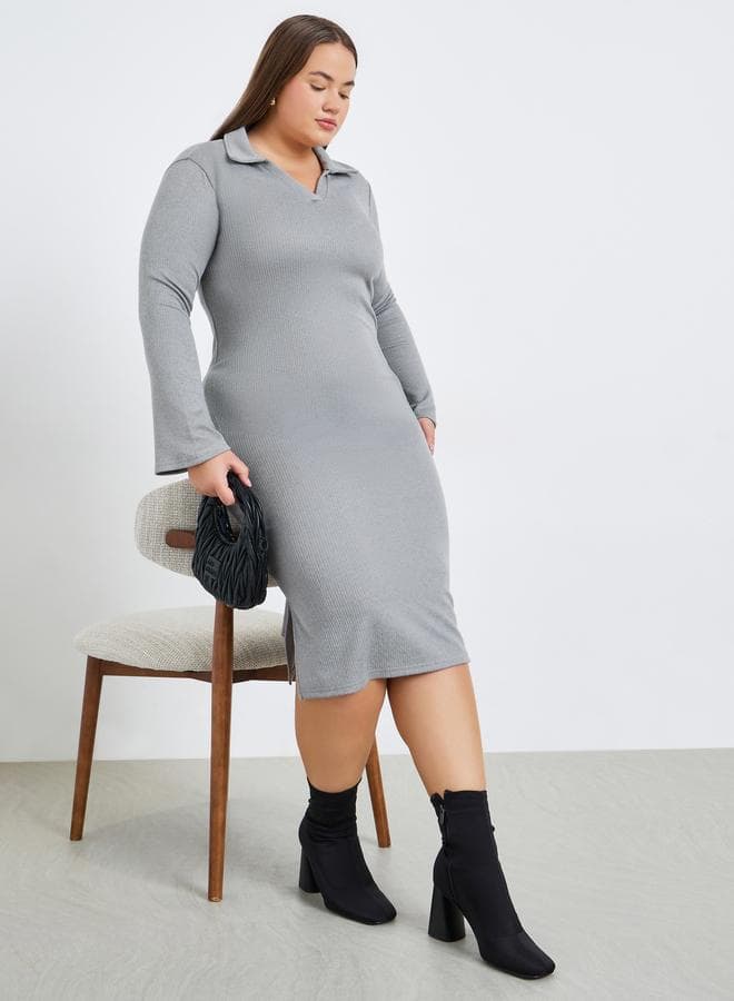 Plus Size Grey Polo Midi Sheath Dress