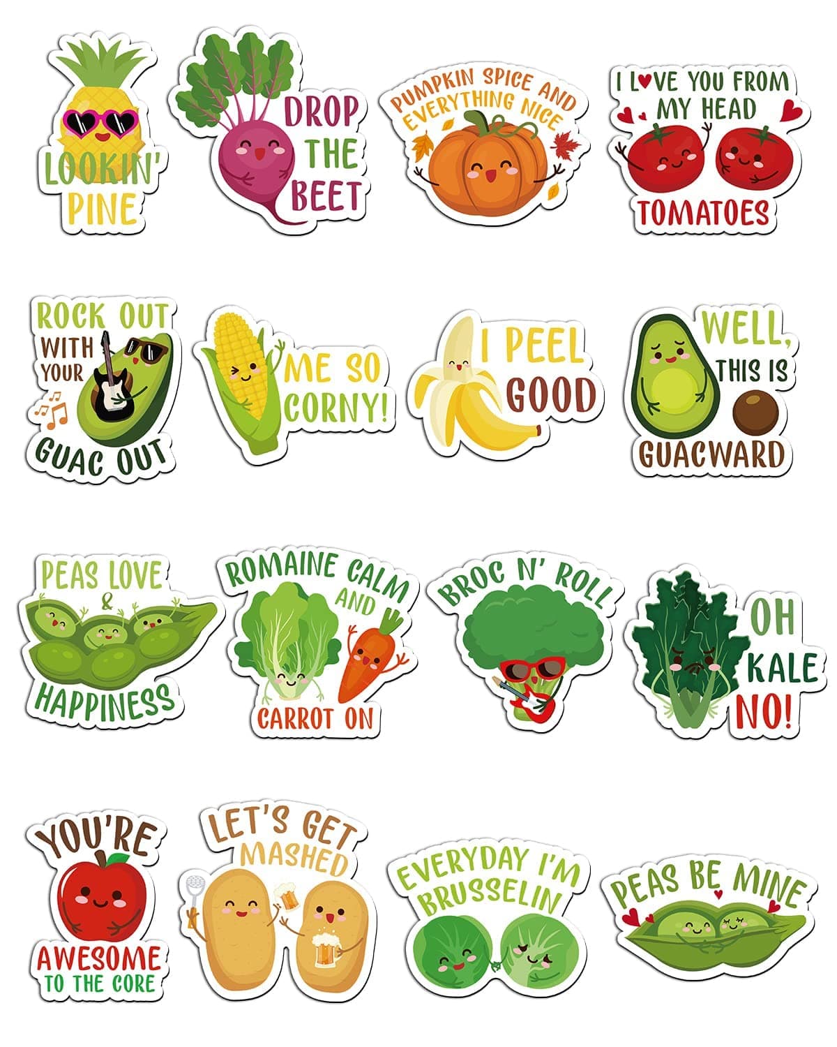 16PCS Funny Fridge Magnets Veggie and Fruit Puns Cute Vegetables Refrigerator Magnet Vegan Decorative Fun Stickers for Fridge Office School Whiteboard Adult